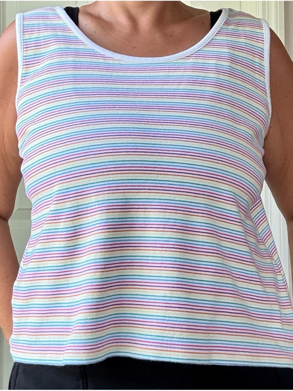 Lands' End Pastel Stripe Sleeveless Tank - White with Multicolor Stripes
